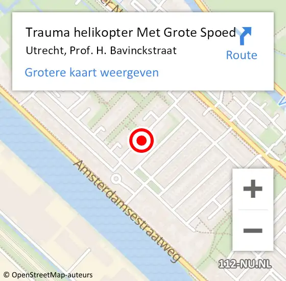 Locatie op kaart van de 112 melding: Trauma helikopter Met Grote Spoed Naar Utrecht, Prof. H. Bavinckstraat op 23 april 2023 15:57