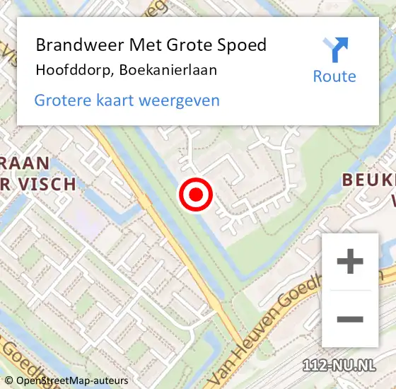 Locatie op kaart van de 112 melding: Brandweer Met Grote Spoed Naar Hoofddorp, Boekanierlaan op 23 april 2023 16:07