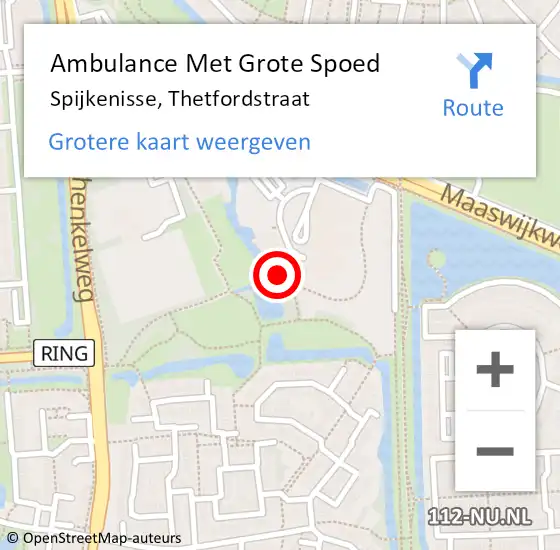 Locatie op kaart van de 112 melding: Ambulance Met Grote Spoed Naar Spijkenisse, Thetfordstraat op 23 april 2023 16:46