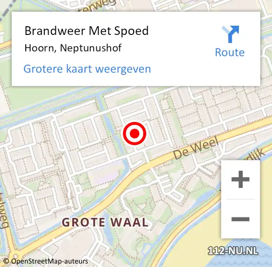 Locatie op kaart van de 112 melding: Brandweer Met Spoed Naar Hoorn, Neptunushof op 23 april 2023 16:48