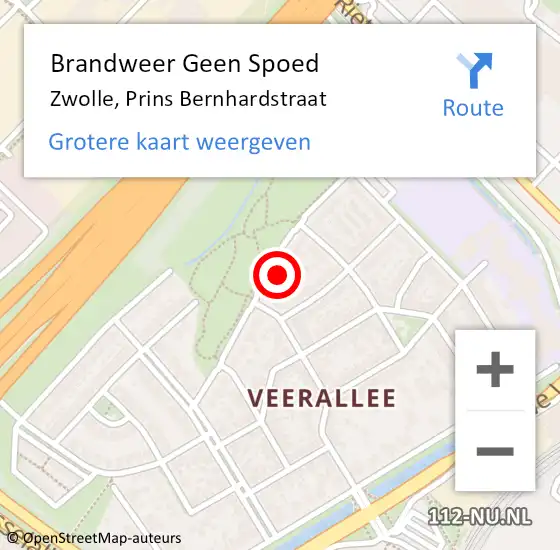 Locatie op kaart van de 112 melding: Brandweer Geen Spoed Naar Zwolle, Prins Bernhardstraat op 23 april 2023 17:29