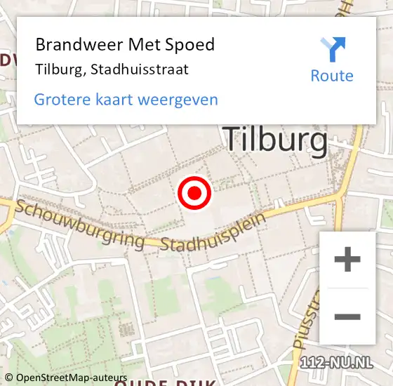 Locatie op kaart van de 112 melding: Brandweer Met Spoed Naar Tilburg, Stadhuisstraat op 23 april 2023 17:33