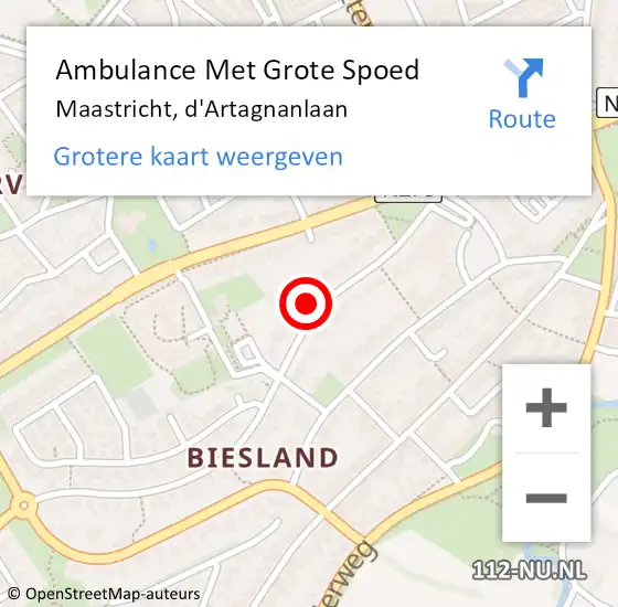 Locatie op kaart van de 112 melding: Ambulance Met Grote Spoed Naar Maastricht, d'Artagnanlaan op 23 april 2023 17:33