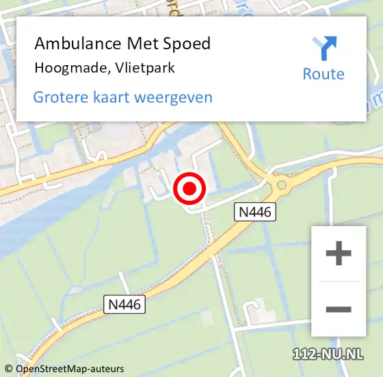 Locatie op kaart van de 112 melding: Ambulance Met Spoed Naar Hoogmade, Vlietpark op 23 april 2023 17:46