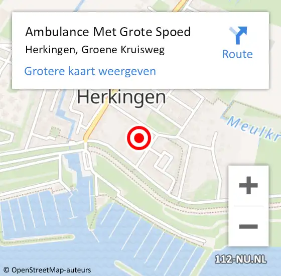 Locatie op kaart van de 112 melding: Ambulance Met Grote Spoed Naar Herkingen, Groene Kruisweg op 23 augustus 2014 07:59