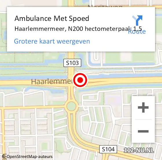 Locatie op kaart van de 112 melding: Ambulance Met Spoed Naar Haarlemmermeer, N200 hectometerpaal: 1,5 op 23 april 2023 18:28
