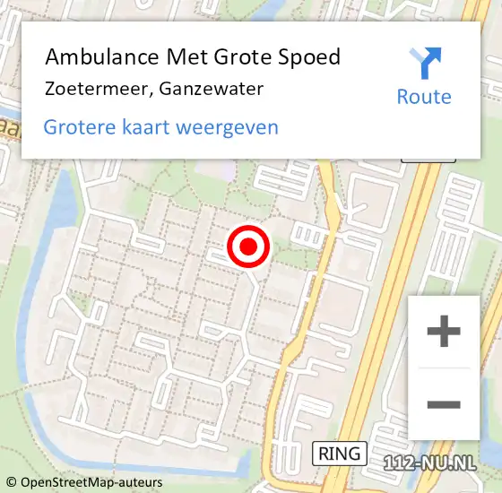 Locatie op kaart van de 112 melding: Ambulance Met Grote Spoed Naar Zoetermeer, Ganzewater op 23 april 2023 18:42