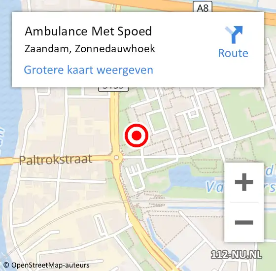 Locatie op kaart van de 112 melding: Ambulance Met Spoed Naar Zaandam, Zonnedauwhoek op 23 april 2023 18:53