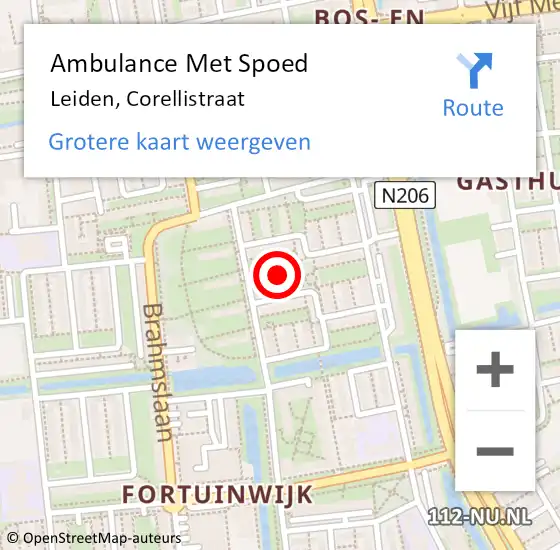 Locatie op kaart van de 112 melding: Ambulance Met Spoed Naar Leiden, Corellistraat op 23 april 2023 20:03