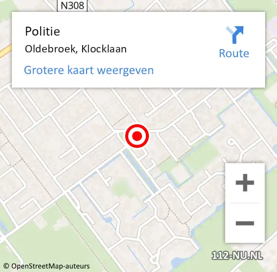 Locatie op kaart van de 112 melding: Politie Oldebroek, Klocklaan op 23 april 2023 20:51