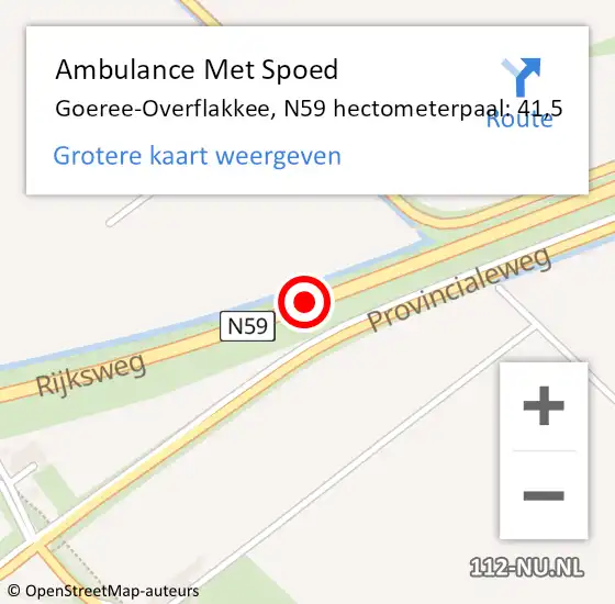 Locatie op kaart van de 112 melding: Ambulance Met Spoed Naar Goeree-Overflakkee, N59 hectometerpaal: 41,5 op 23 april 2023 21:35