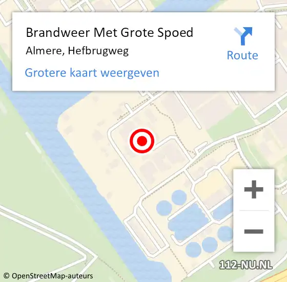 Locatie op kaart van de 112 melding: Brandweer Met Grote Spoed Naar Almere, Hefbrugweg op 23 april 2023 21:36