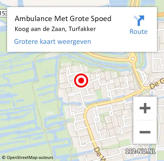 Locatie op kaart van de 112 melding: Ambulance Met Grote Spoed Naar Koog aan de Zaan, Turfakker op 23 april 2023 21:40