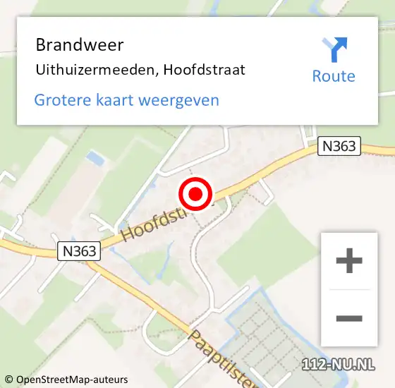 Locatie op kaart van de 112 melding: Brandweer Uithuizermeeden, Hoofdstraat op 23 april 2023 22:09