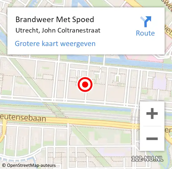 Locatie op kaart van de 112 melding: Brandweer Met Spoed Naar Utrecht, John Coltranestraat op 23 augustus 2014 08:37