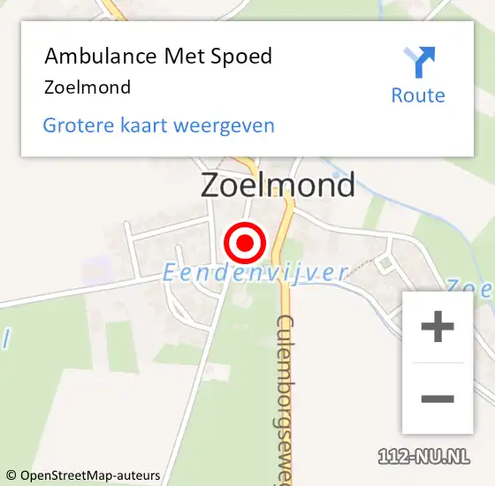 Locatie op kaart van de 112 melding: Ambulance Met Spoed Naar Zoelmond op 23 april 2023 23:45