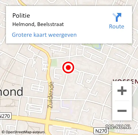 Locatie op kaart van de 112 melding: Politie Helmond, Beelsstraat op 23 april 2023 23:54