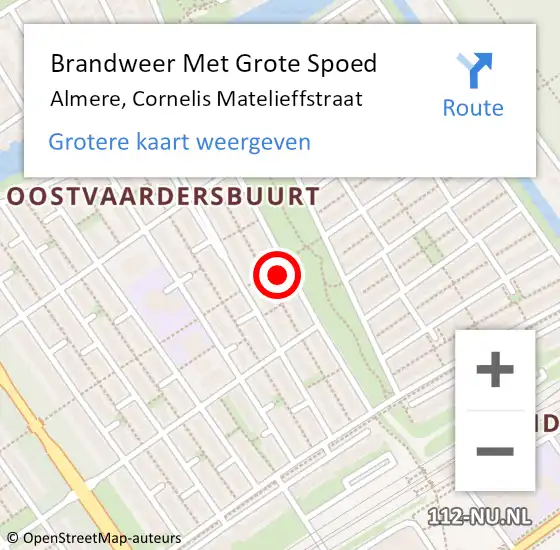 Locatie op kaart van de 112 melding: Brandweer Met Grote Spoed Naar Almere, Cornelis Matelieffstraat op 24 april 2023 00:46