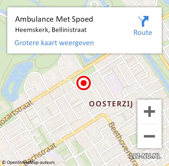 Locatie op kaart van de 112 melding: Ambulance Met Spoed Naar Heemskerk, Bellinistraat op 24 april 2023 00:50