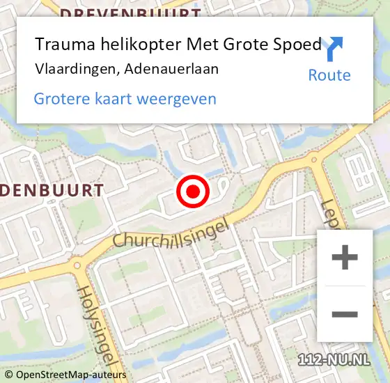 Locatie op kaart van de 112 melding: Trauma helikopter Met Grote Spoed Naar Vlaardingen, Adenauerlaan op 24 april 2023 00:50