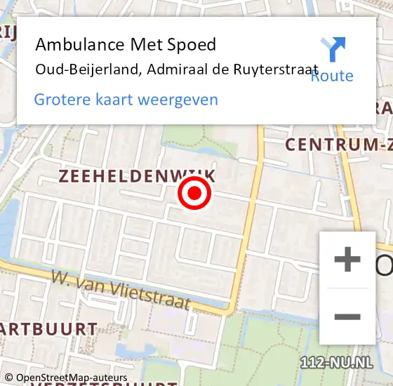 Locatie op kaart van de 112 melding: Ambulance Met Spoed Naar Oud-Beijerland, Admiraal de Ruyterstraat op 24 april 2023 01:12