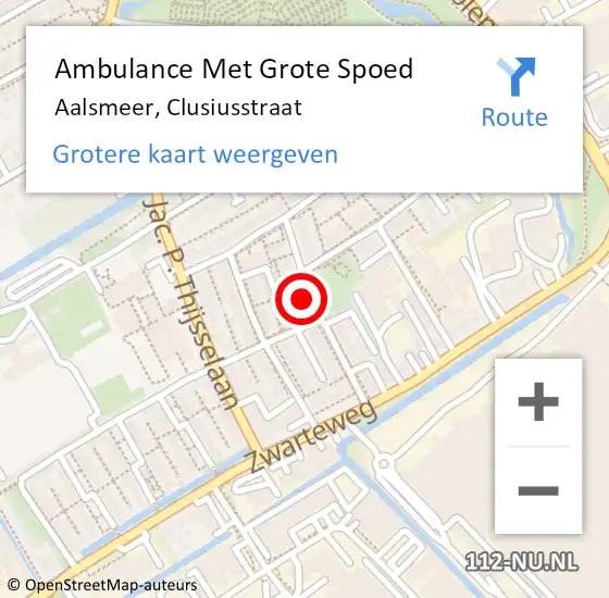 Locatie op kaart van de 112 melding: Ambulance Met Grote Spoed Naar Aalsmeer, Clusiusstraat op 24 april 2023 04:28