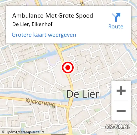 Locatie op kaart van de 112 melding: Ambulance Met Grote Spoed Naar De Lier, Eikenhof op 24 april 2023 05:38