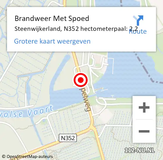 Locatie op kaart van de 112 melding: Brandweer Met Spoed Naar Steenwijkerland, N352 hectometerpaal: 2,2 op 24 april 2023 06:14
