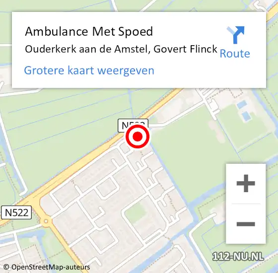 Locatie op kaart van de 112 melding: Ambulance Met Spoed Naar Ouderkerk aan de Amstel, Govert Flinck op 24 april 2023 07:39