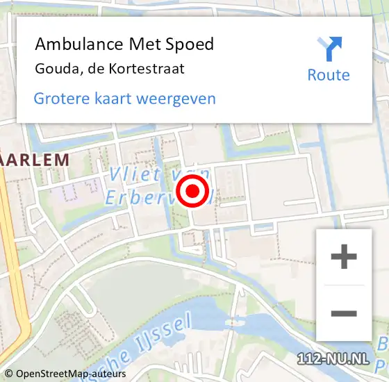 Locatie op kaart van de 112 melding: Ambulance Met Spoed Naar Gouda, de Kortestraat op 24 april 2023 09:37