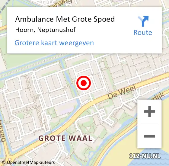 Locatie op kaart van de 112 melding: Ambulance Met Grote Spoed Naar Hoorn, Neptunushof op 24 april 2023 10:13