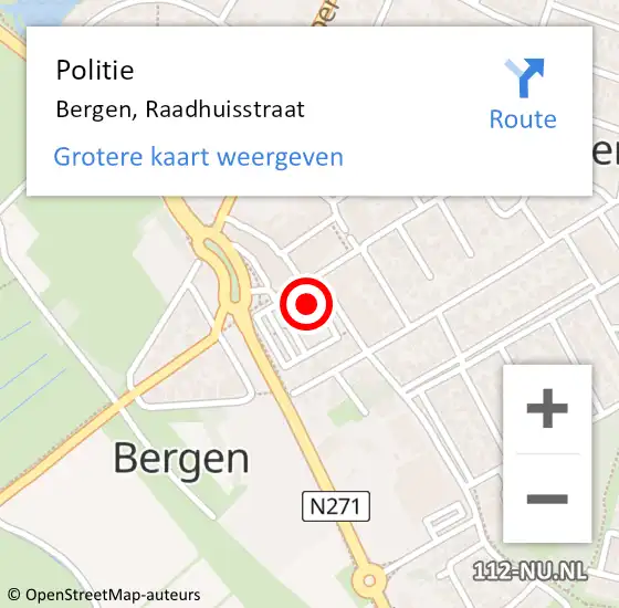 Locatie op kaart van de 112 melding: Politie Bergen, Raadhuisstraat op 24 april 2023 10:22