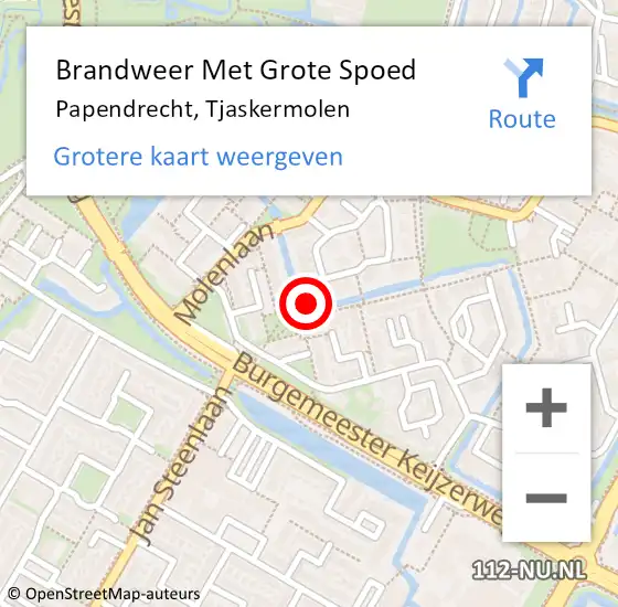 Locatie op kaart van de 112 melding: Brandweer Met Grote Spoed Naar Papendrecht, Tjaskermolen op 24 april 2023 11:33