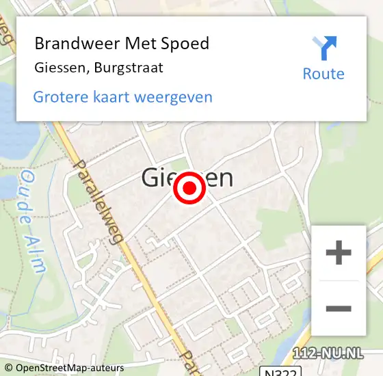 Locatie op kaart van de 112 melding: Brandweer Met Spoed Naar Giessen, Burgstraat op 24 april 2023 11:52