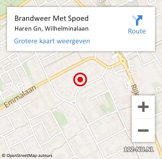 Locatie op kaart van de 112 melding: Brandweer Met Spoed Naar Haren Gn, Wilhelminalaan op 24 april 2023 11:55