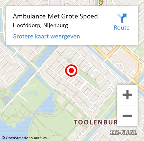 Locatie op kaart van de 112 melding: Ambulance Met Grote Spoed Naar Hoofddorp, Nijenburg op 24 april 2023 12:00