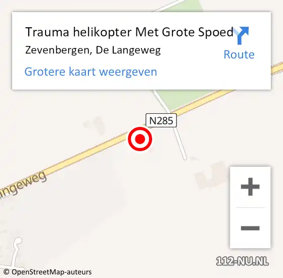 Locatie op kaart van de 112 melding: Trauma helikopter Met Grote Spoed Naar Zevenbergen, De Langeweg op 24 april 2023 12:02