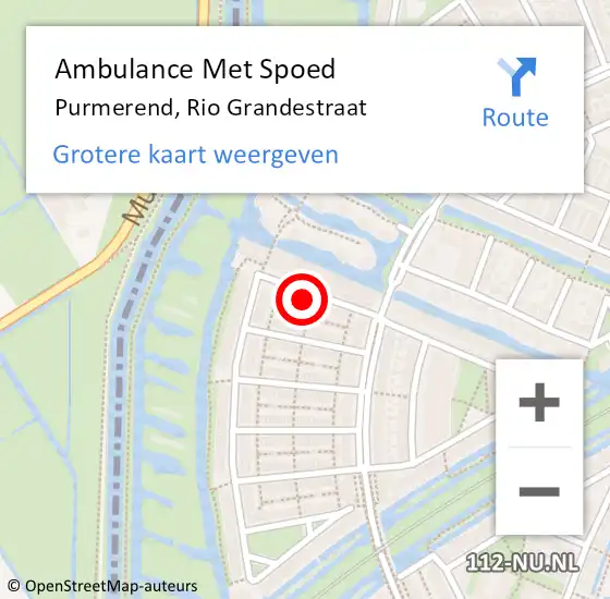 Locatie op kaart van de 112 melding: Ambulance Met Spoed Naar Purmerend, Rio Grandestraat op 24 april 2023 12:26