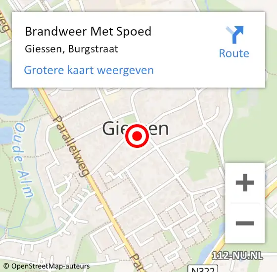 Locatie op kaart van de 112 melding: Brandweer Met Spoed Naar Giessen, Burgstraat op 24 april 2023 12:27