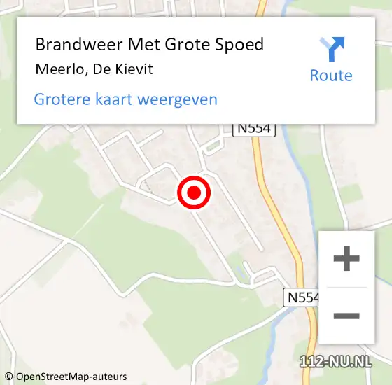 Locatie op kaart van de 112 melding: Brandweer Met Grote Spoed Naar Meerlo, De Kievit op 24 april 2023 13:27