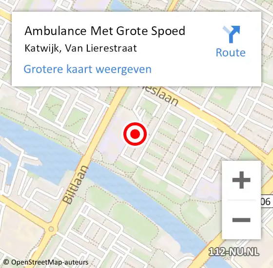 Locatie op kaart van de 112 melding: Ambulance Met Grote Spoed Naar Katwijk, Van Lierestraat op 24 april 2023 13:34