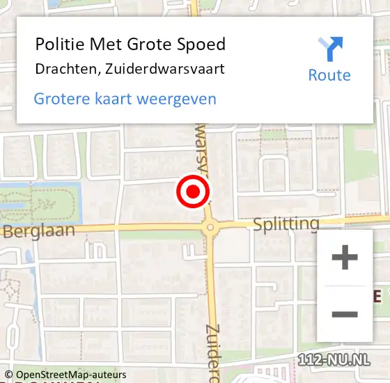 Locatie op kaart van de 112 melding: Politie Met Grote Spoed Naar Drachten, Zuiderdwarsvaart op 24 april 2023 13:41