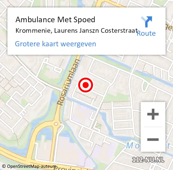 Locatie op kaart van de 112 melding: Ambulance Met Spoed Naar Krommenie, Laurens Janszn Costerstraat op 24 april 2023 13:46