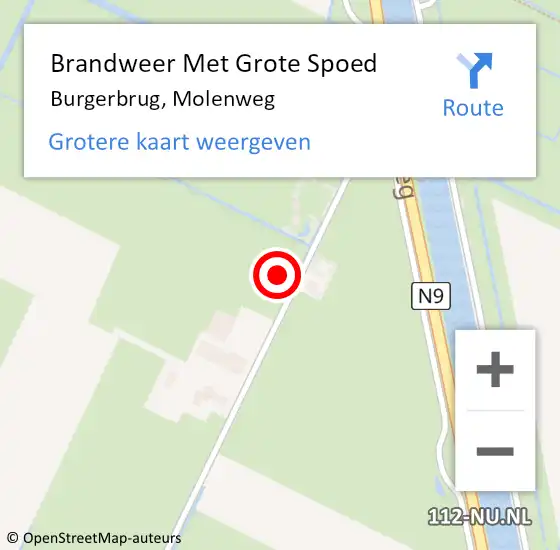 Locatie op kaart van de 112 melding: Brandweer Met Grote Spoed Naar Burgerbrug, Molenweg op 24 april 2023 13:58