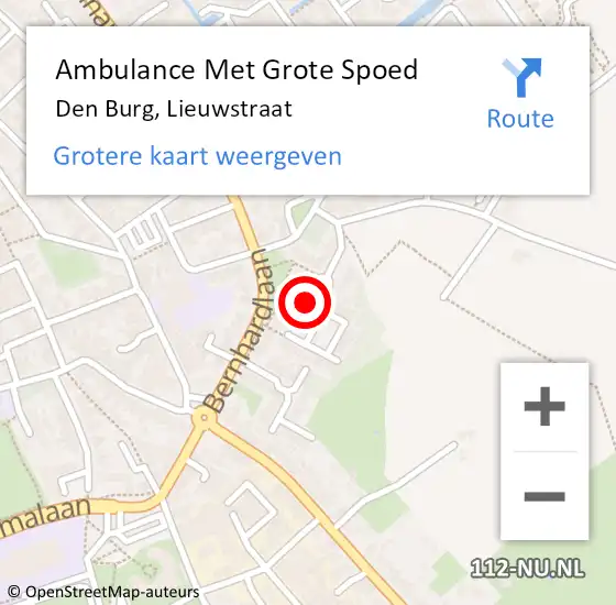 Locatie op kaart van de 112 melding: Ambulance Met Grote Spoed Naar Den Burg, Lieuwstraat op 24 april 2023 14:09