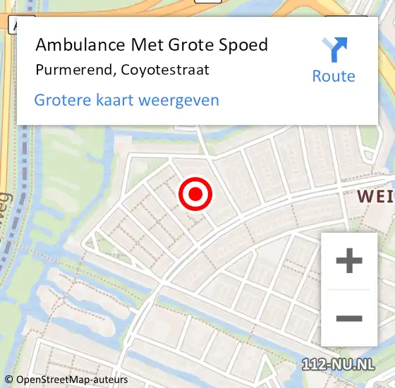 Locatie op kaart van de 112 melding: Ambulance Met Grote Spoed Naar Purmerend, Coyotestraat op 24 april 2023 14:10