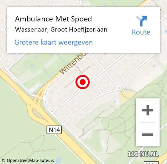 Locatie op kaart van de 112 melding: Ambulance Met Spoed Naar Wassenaar, Groot Hoefijzerlaan op 24 april 2023 14:14