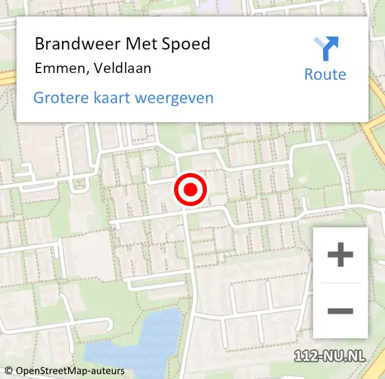 Locatie op kaart van de 112 melding: Brandweer Met Spoed Naar Emmen, Veldlaan op 24 april 2023 14:21