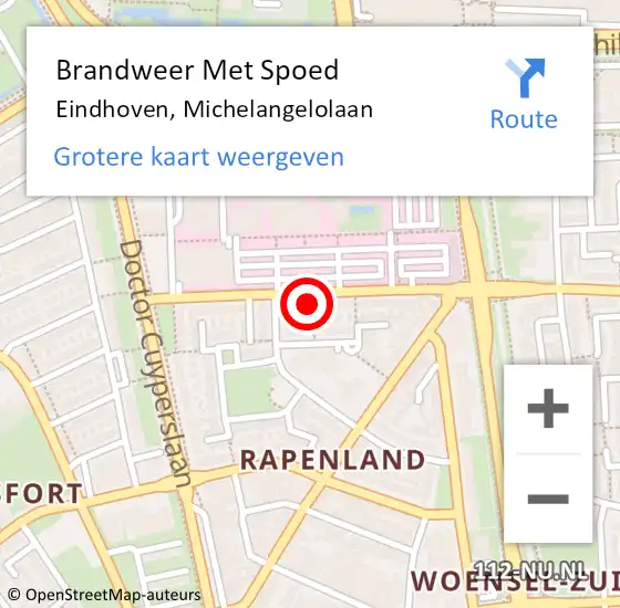 Locatie op kaart van de 112 melding: Brandweer Met Spoed Naar Eindhoven, Michelangelolaan op 24 april 2023 14:22