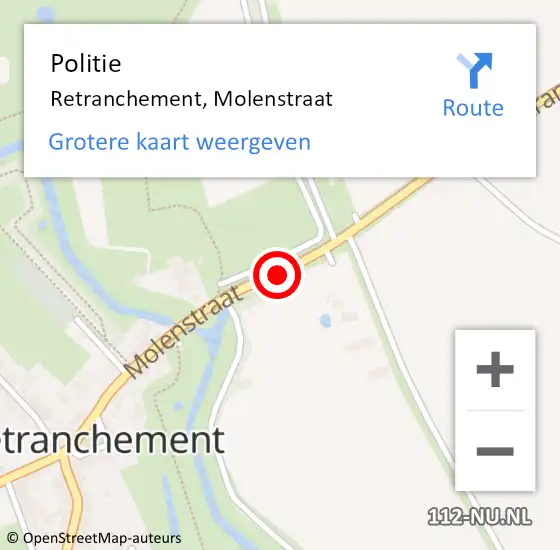 Locatie op kaart van de 112 melding: Politie Retranchement, Molenstraat op 23 augustus 2014 09:57